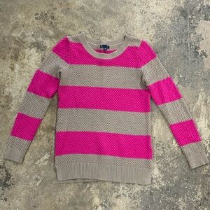 Gap Sweater Womens M Knit Pink Tan Long Sleeve Striped Round Neck Cotton - obo